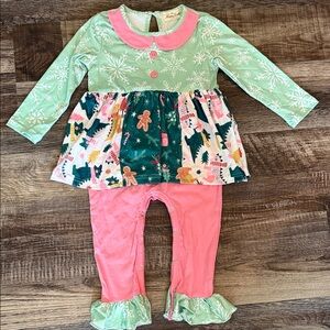 Marie Nicole Mint & Pink Holiday One-Piece Romper